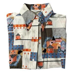 1970s Vtg Womens Shirt Large Lady Manhattan Long Sleeve Button Up Tulip Teacher
